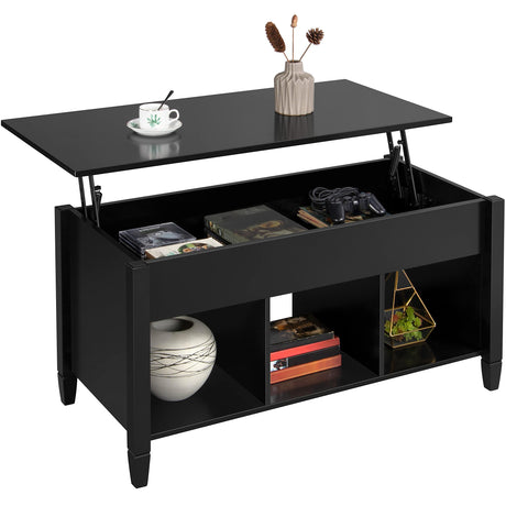 Yaheetech Coffee Table, Lift Top Coffee Table w/Hidden Storage Compartment & Lower 3 Cube Open Shelves, Lift Tabletop Coffee Table for Living Room/Reception Room/Office, Black Yaheetech
