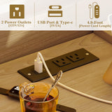 Albott Natural Oak Floating Bed Frame with Extended Headboard, LED Lights, and Integrated Charging Station Albott