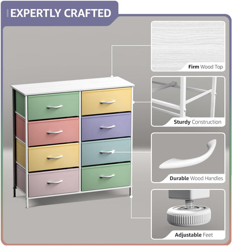 Sorbus Kids Dresser with 8 Drawers - Furniture Storage Chest Tower Unit for Bedroom, Hallway, Closet, Office Organization - Steel Frame, Wood Top, Tie-dye Fabric Bins (Pastel 1) Sorbus