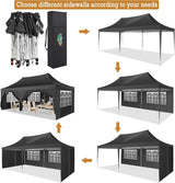 COBIZI 10x20 Pop Up Canopy with 6 Sidewalls,10x20 Canopy Tent Frame Upgraded with 3 Adjustable Heights,Waterproof UV50+ Outdoor Party Commercial Ez Up Gazebos with Carry Bag(10 x 20 ft Black) COBIZI