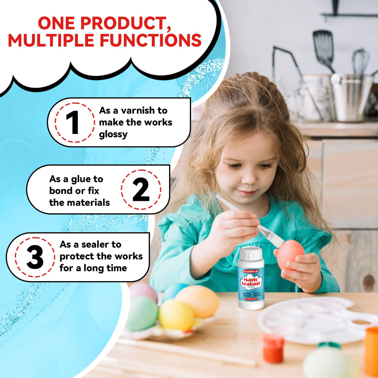 8 OZ Gloss Sealer, Glue & Finish, Air Dry Clay Glaze, Clear Decoupage Glue, Waterbase Clay Varnish for DIY Crafts, Wood, Paper, Art Projects, Craft, Painting, Puzzle,Ceramics,Magic Sealant 250 ML Bondtech