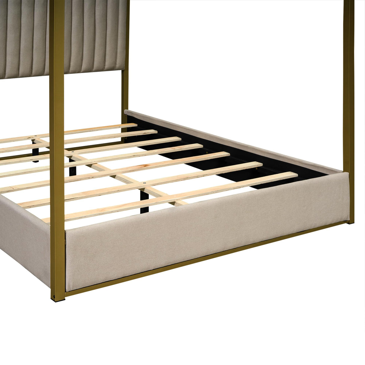 XD Designs Queen Canopy Platform Bed with Upholstered Tufted Headboard in Beige XD Designs
