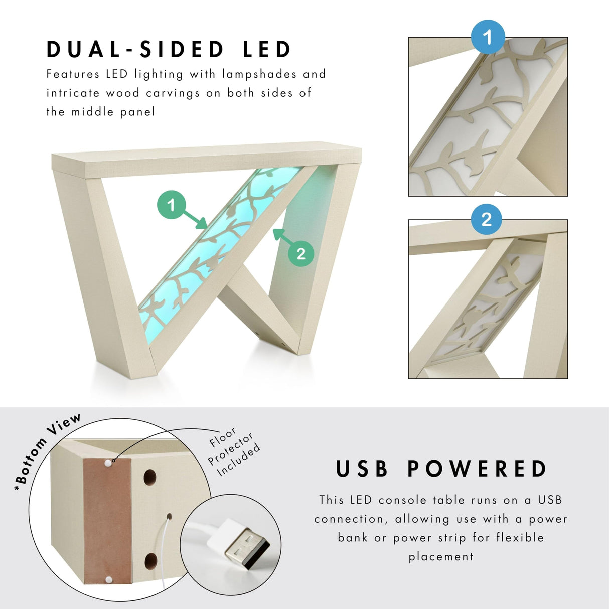 HOMES: Inside + Out Naomi Modern Decorative Accent LED Console Table with W-Shaped Legs and Remote, Wood Entryway Furniture for Living Room, Hallway, Entrance, Small Spaces, Black HOMES: INSIDE + OUT