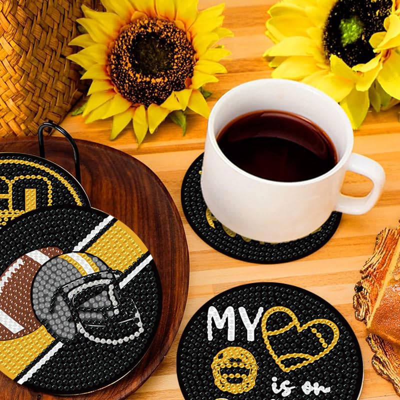 Bartogro 8 Pcs Diamond Painting Coaster Kits, DIY Football Diamond Art Coasters with Holder Sports Diamond Art Crafts Supplies for Pittsburgh Design Bartogro