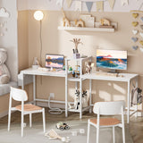 Furologee Double Desk with Power Outlets, 71 Inch Computer Desk with Storage Bag and Headphone Hooks, Gaming Desk Study Writing Table for Home Office, White Furologee