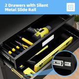 JFHID Work Bench for Garage with Pegboard Drawers and Cabinets Heavy Duty Metal Frame Tool Bench for Shop Kitchen Cabinets Organizer Work Table with Wheels (White Handle) JFHID