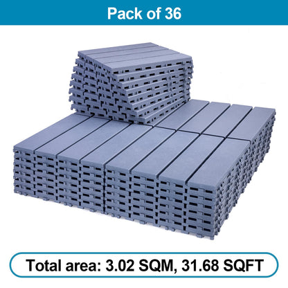 Spurtar 31.68 sq. ft Plastic Interlocking Deck Tiles 36 Pack (11.3"x11.3") Patio Flooring Outdoor Waterproof for All Weather Use - Patio Flooring Decking for Porch Poolside Balcony Backyard Grey