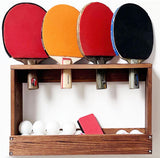 Ping Pong Paddle Holder Rack Rustic with Pre-Buried Sleeves Bolt Crack-Preventing Design Wood Table Tennis Ball Wall Mounted Storage Shelf (Rustic Wood) ozlvii