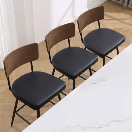 Bekrvio Counter Height Swivel Bar Stools Set of 3, Upholstered Faux Leather Barstools with Wood Backs and Metal Legs, 26" Seat Height Counter Bar Stool for Kitchen Island, Black Bekrvio