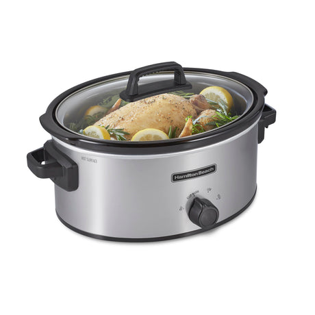Hamilton Beach 6-Quart Slow Cooker with 3 Cooking Settings, Dishwasher-Safe Stoneware Crock & Glass Lid, Silver (33665G) Hamilton Beach