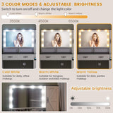 Farmhouse Vanity Desk with Mirror and 10 Led Lights, 45.3 " Large Makeup Vanity Table with Power Outlet, 5 Drawers and 1 cabinet, Vanity Set Dressing Table with 9 Hooks for Women Girls (White+Black) DINGIPP