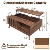 HAIOOU Coffee Table, Mid Century Modern Coffee Table with Storage, Lift Top Coffee Table for Living Room with Sliding Fence Door, 35.4'' Rectangular Fluted Coffee Table (Walnut Brown) HAIOOU