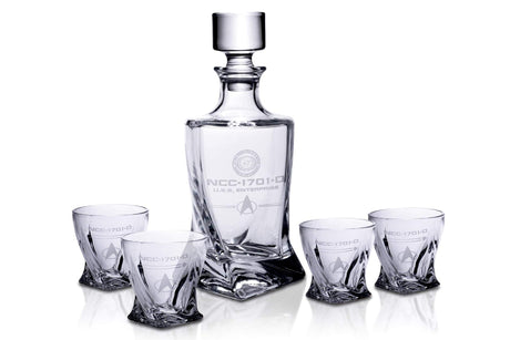 Star Trek: The Next Generation 5-Piece Whiskey Decanter Set | USS Enterprise Themed Party Shot Glasses For Home Barware Collection | Each Glass Holds 10 Ounces Star Trek