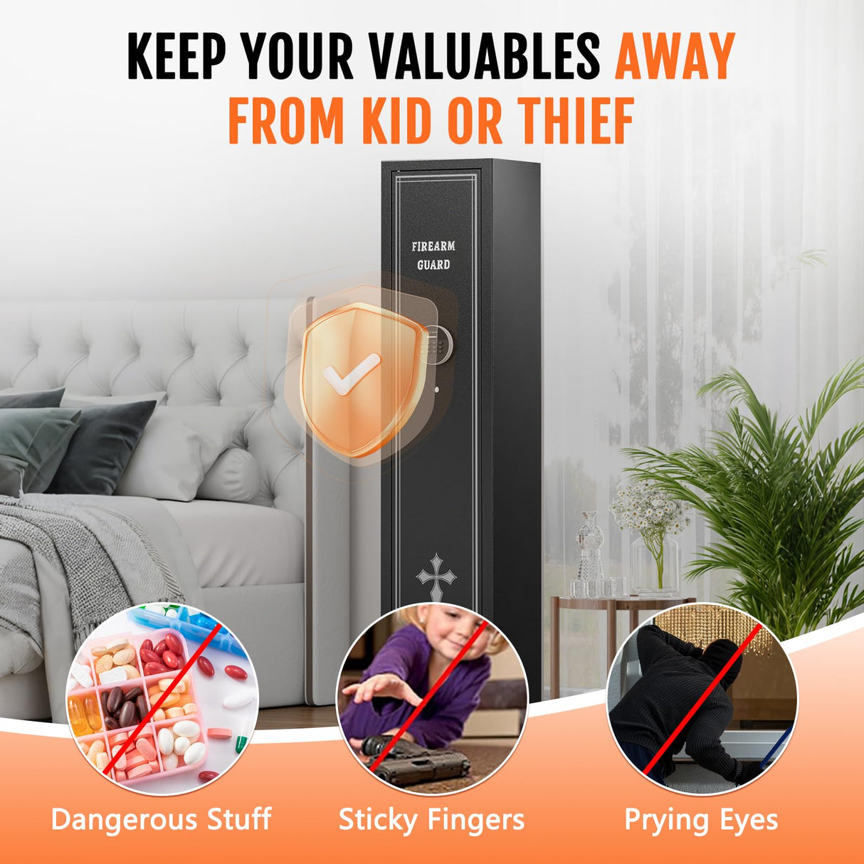 Xyvaly 2-3 Gun Safe for Rifles and Pistols, Quick Access Gun Safes, Rifle Safes for Home, Gun Safe with Removable Shelves, Mute&Alarm Mode, Assembled Xyvaly