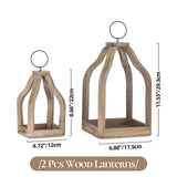 Staymoment Wood Decorative Candle Lanterns Set of 2, Indoor Farmhouse Hanging Candle Holder for Table Centerpiece Fireplace Mantle Shelf, 11" & 8" Bulk Rustic Home Decor Fall Ornaments, Brown Staymoment