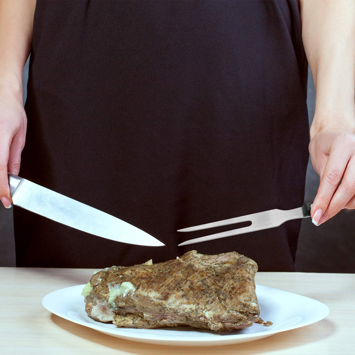 Patelai 2 Pieces Carving Meat Fork Stainless Steel Serving Fork with Plastic Handle 10.6 Inch Long Kitchen Tableware for Barbecue Turkey Dinner Cooking Patelai