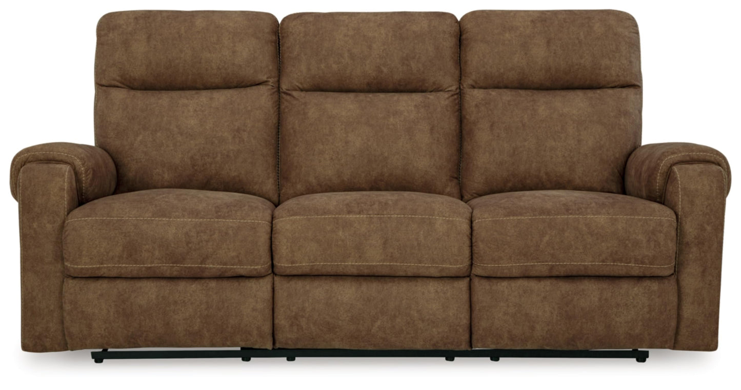 Signature Design by Ashley Edenwold Contemporary Faux Leather Manual Reclining Sofa, Dark Brown