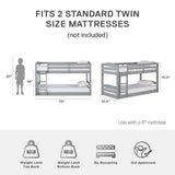 DHP Phoenix Convertible Low Wood Floor Bunk Bed, Stackable and Detachable Bed Frames for Kids, Solid Wood, with Ladder, High Guardrail, Wood Slats, No Boxspring Required, Twin-Over-Twin, Gray DHP