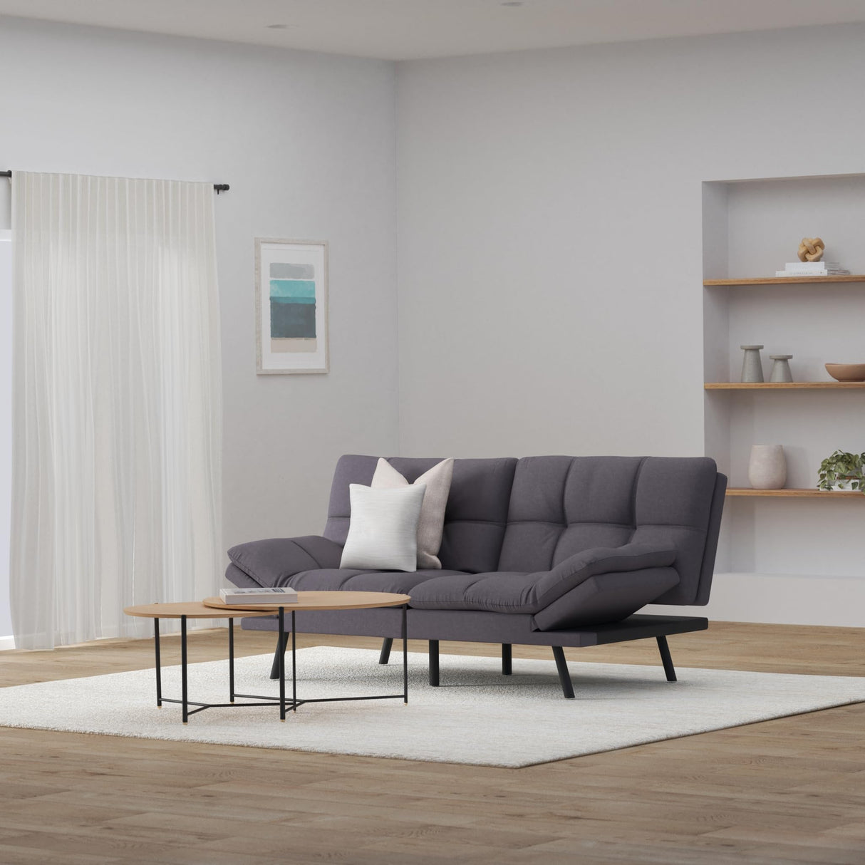 MUUEGM Futon Sofa Bed Memory Foam Futon Sofa Bed Convertible Sleeper Couch Bed,Modern Futon Couch Love Seat w/Adjustable Armrests,for Living Room Compact Spaces Offices Apartment,Studio,Grey MUUEGM