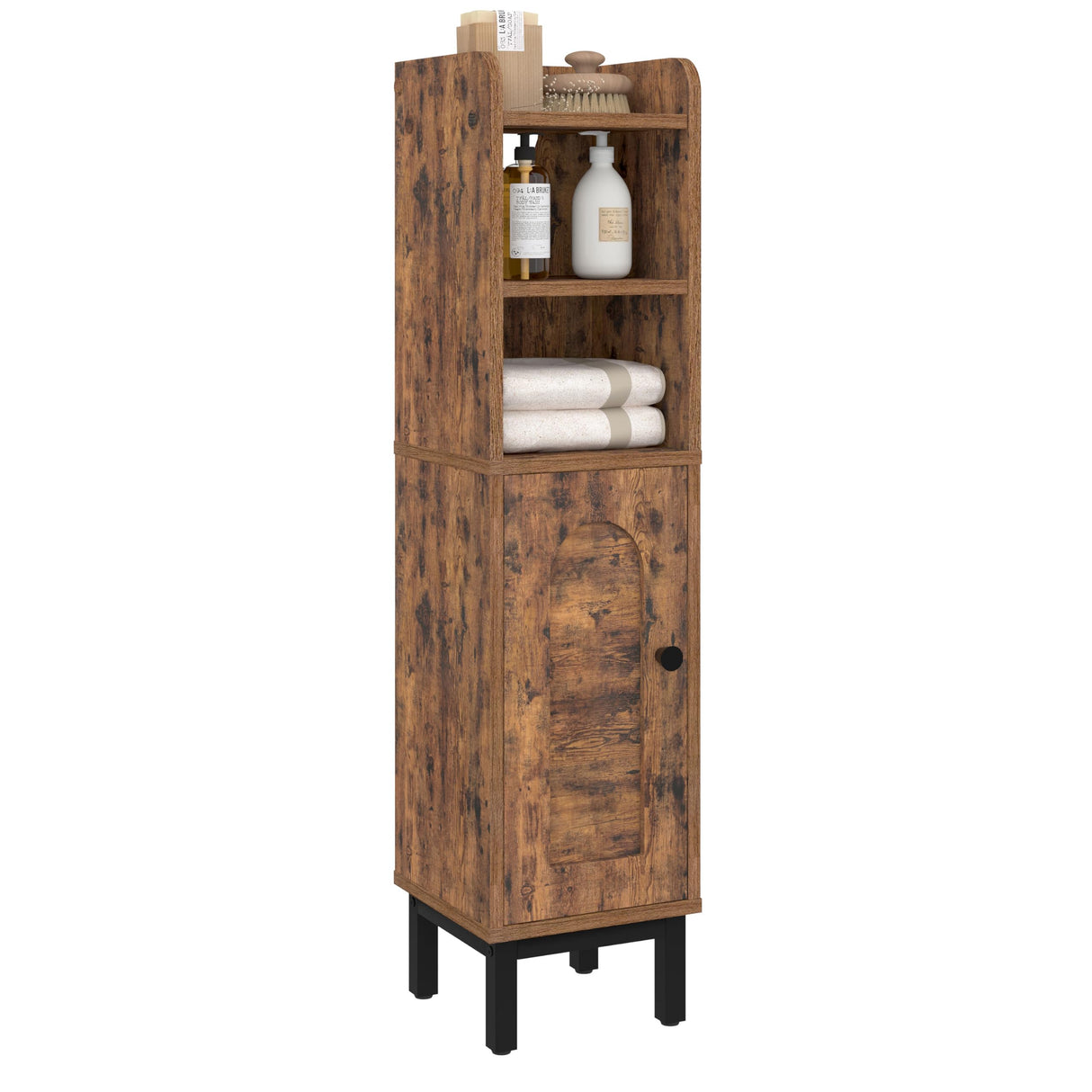 Hzuaneri Bathroom Storage Cabinet, Small Corner Floor Cabinet with Door and Shelves, Narrow Toilet Paper Cabinet, Bathroom Organizer with Adjustable Shelf, for Small Spaces, Rustic Brown BC08201X Hzuaneri