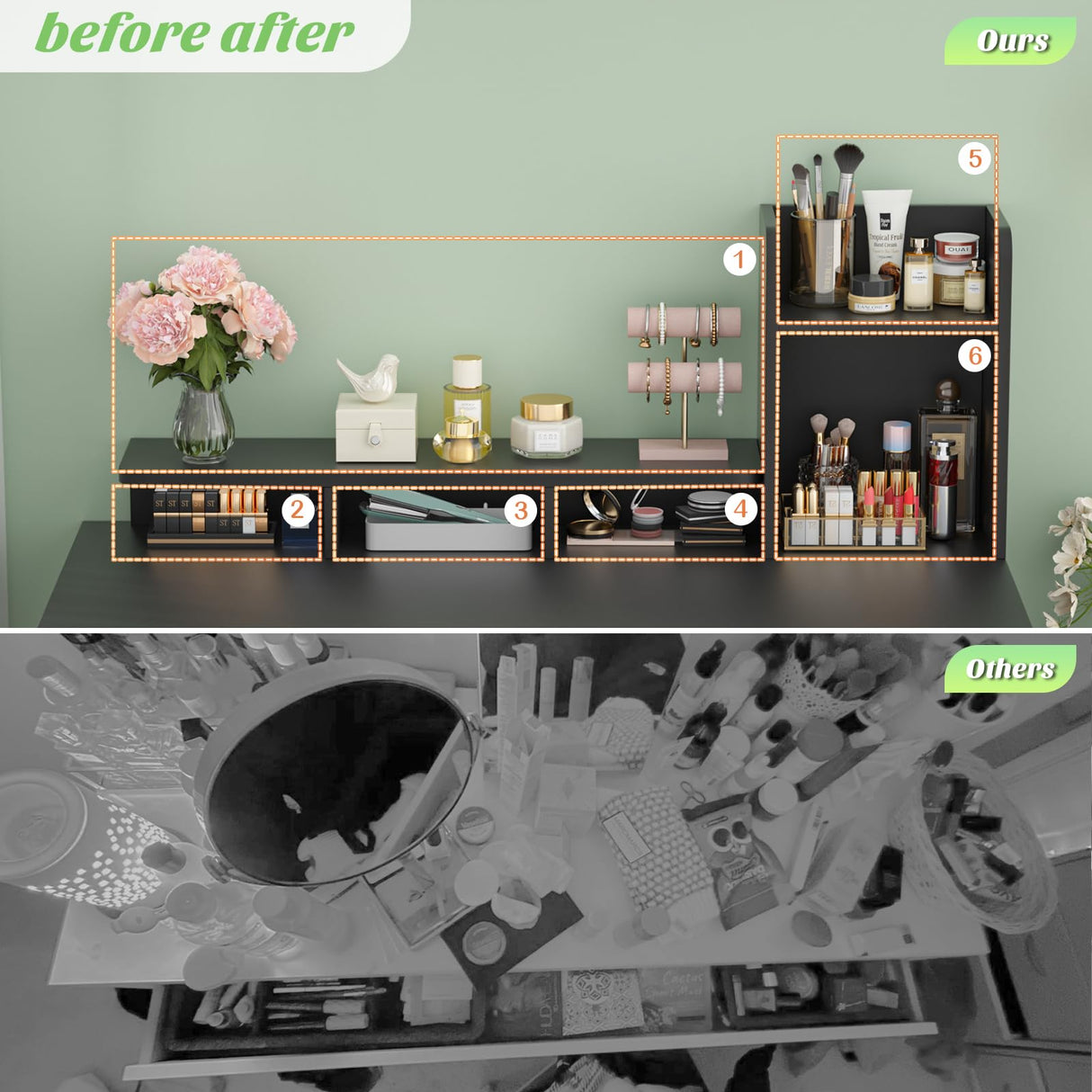 Besiost Vanity Desk, Small Vanity Desk with Power Outlet, Makeup Desk with Drawers and Cabinets, Vanity Set with Storage Shelves for Bedroom, No Mirror, White Besiost