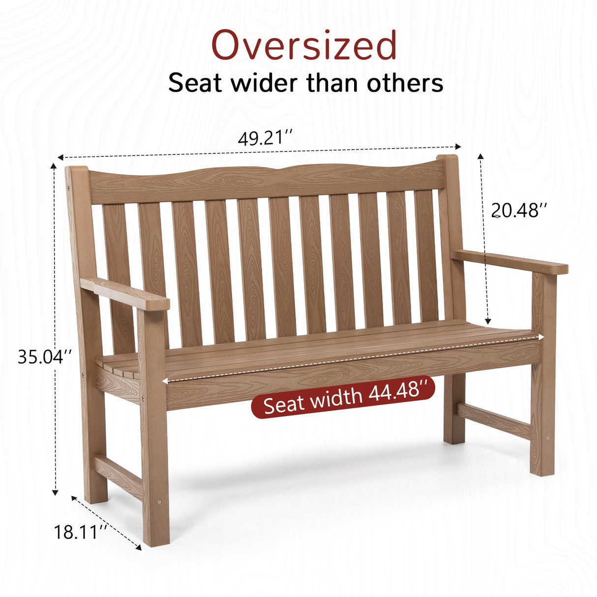 Outdoor Bench, 2-Person Poly Lumber Garden Bench, All-Weather Outside Bench with 800 lbs Weight Capacity, Never Rot or Fade, Looks Like Real Wood, Teak Stoog