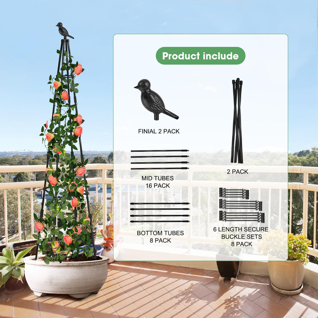 MQHUAYU 2 Pack Garden Obelisk Trellis for Climbing Plants Outdoors, 65 Inch Rustproof Plant Stand Climbing Support with Adjustable Heights for Indoor Potted Plants, Vines, Flowers Stands, Vegetables MQHUAYU