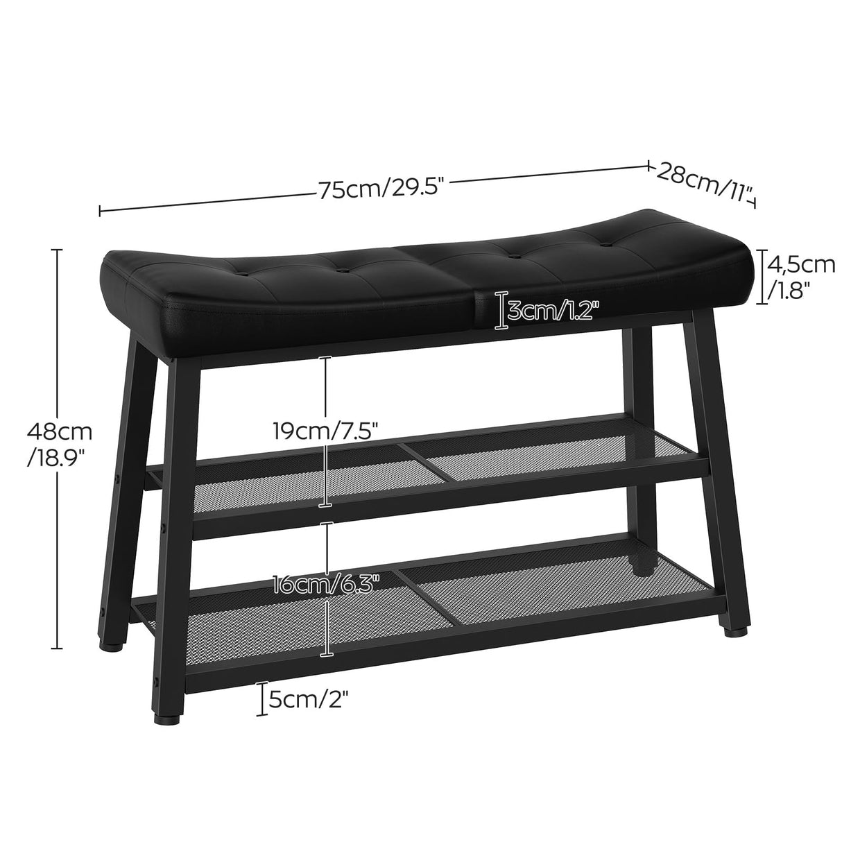 YATINEY Shoe Bench, 3-Tier Shoe Rack, Entryway Bench with Storage and Cushion, for Hallway, Foyer, Bedroom, Black HX02BB YATINEY