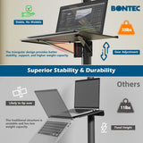 Mobile TV Cart for 23-60 Inch LED LCD Flat Curved Screens TVs, Rolling TV Stand with Locking Wheels Holds Up to 88lbs, Height Adjustable Portable Floor Stand with Media Shelf Tray, Max VESA 400x400mm BONTEC
