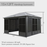 Domi 12x14FT Outdoor Sunroom, Galvanized Steel Hardtop Enclose Gazebo Sloping Roof, All Weather Aluminum Solarium Screen House for Patio Deck Backyard with Lockable Door, Moveable PVC Screen domi outdoor living