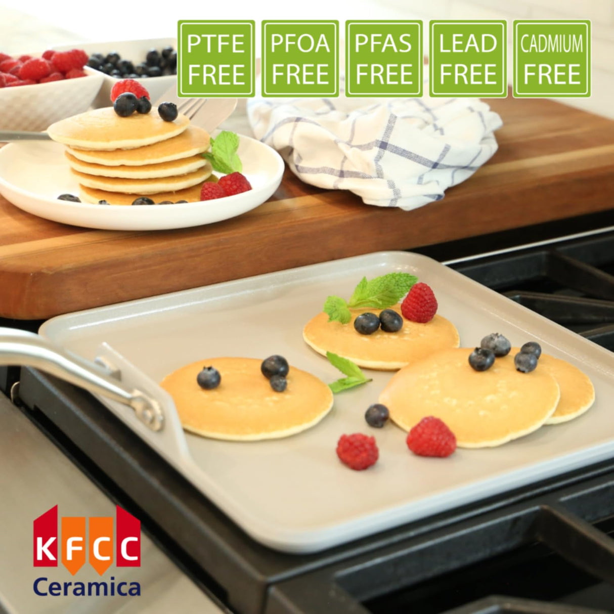 TECHEF - CeraTerra Ceramic Nonstick Square Griddle Pan (PTFE and PFOA Free Ceramic Exterior & Interior), Oven & Dishwasher Safe, Made in Korea, Grey/Silver (Griddle Pan) TECHEF