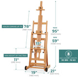 VISWIN Studio H-Frame Easel, Tilting Flat & Adjustable Beech Wood Art Easel for Painting, Movable Large Easel Stand for Adults, Artists, Hold 1 or 2 Canvas up to 78" - Natural VISWIN