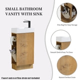 JINDOLI 16“ Bathroom Vanity Sink Combo for Small Space, Modern Floor-standing Small Bathroom Vanity with Sink, Small Bathroom Sink Cabinet Set with 2 Toilet Paper Holders, Snaefell Oak JINDOLI
