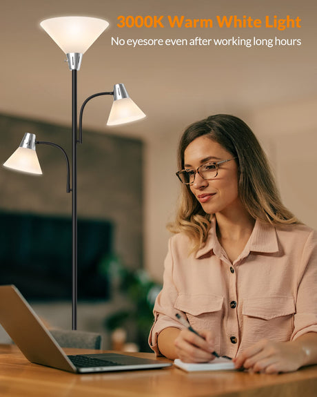 LEPOWER Floor Lamp, Standing Lamp with Replaceable 3000K Energy-Saving, Lamp for Living Room with Adjustable Reading Lights, Modern Bright Floor Lamp for Bedroom, Living Room, Office LEPOWER