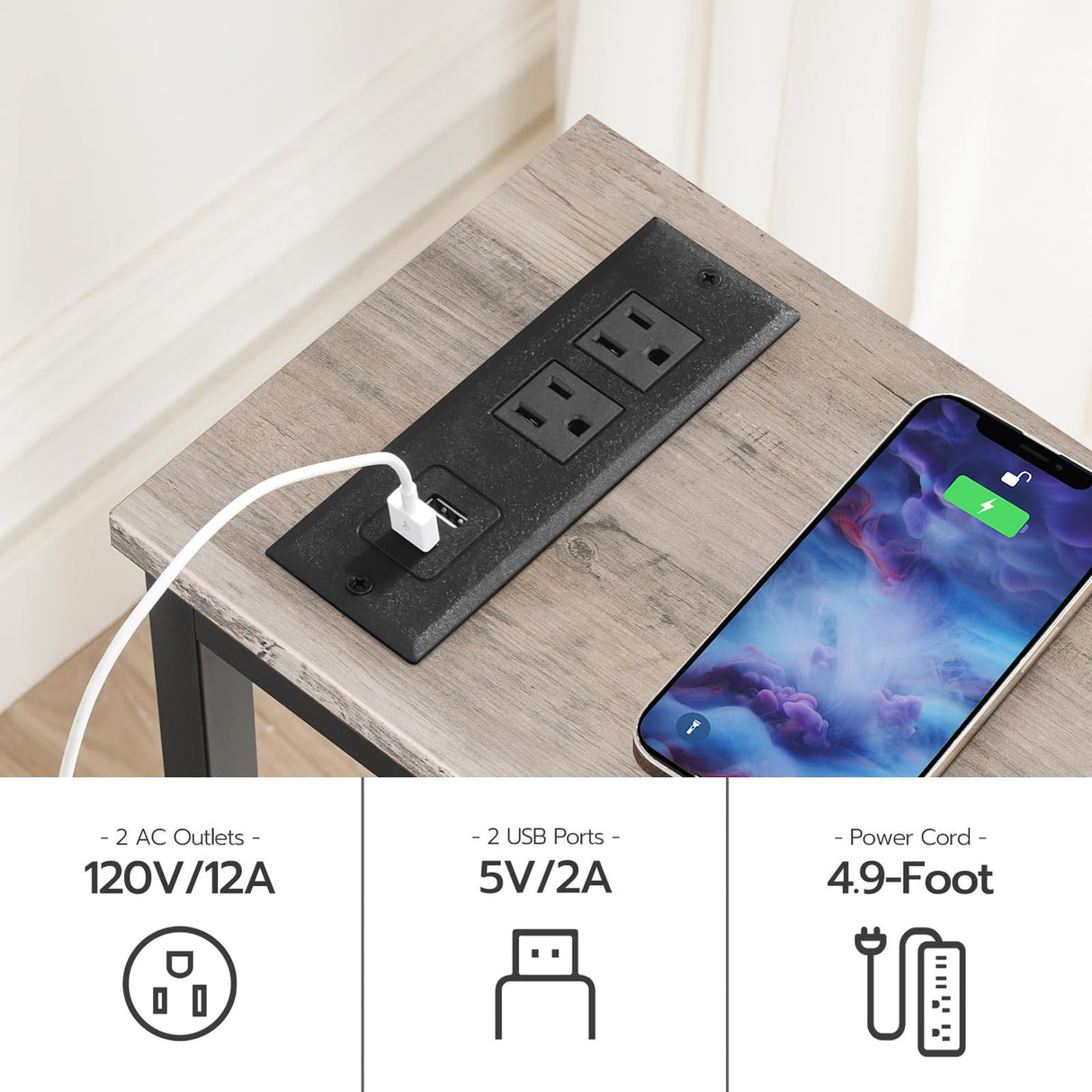 HOOBRO Narrow Console Table with Power Outlets, 44.9-Inch Sofa Table, Slim Behind Couch Table, Entryway Display Shelf, for Living Room, Foyer, Hallway, Greige and Black BG114UXG01 HOOBRO