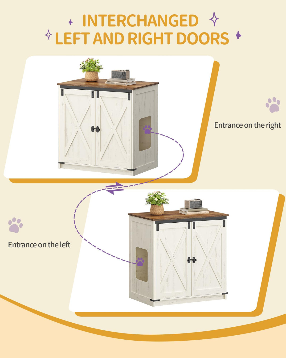 Hzuaneri Cat Litter Box Enclosure Enclosed, Hidden Litter Box Furniture Cabinet Large, Wooden Indoor Cat House with Adjustable Shelf for Top Entry Litter Box, Farmhouse Rustic Brown and White CB85414X Hzuaneri