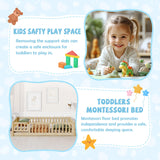 A ALFRESCOOL Full Size Montessori Floor Bed with Safety Fence & Convertible Door, Pine Wood Toddler Floor Bed Frame with Support Slats and Full-Length Guardrails for Kids Girls Boys (Natural) A ALFRESCOOL