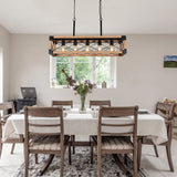 Airposta Kitchen Island Lighting, 33.5-Inch 5 Lights Farmhouse Linear Chandelier for Dining Room Pool Table Pendant Light Fixture, Rustic Wood Grain Finish, Industrial Pendant Light Airposta