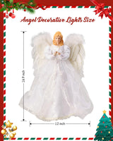 Christmas Tree Topper Angel with Lights, Xmas Tree Toppers Decorations Ornament with White Feather Wings, Plug in Christmas Tree Angel Treetop for Indoor Office Holiday Brightown
