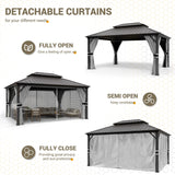 UDPATIO 12' x 16' Hardtop Gazebo, Galvanized Steel Double Roof Permanent Aluminum Gazebo, Outdoor Metal Pergolas with Mosquito Netting and Curtains for Garden, Parties, Patio, Deck, Lawns, Grey UDPATIO