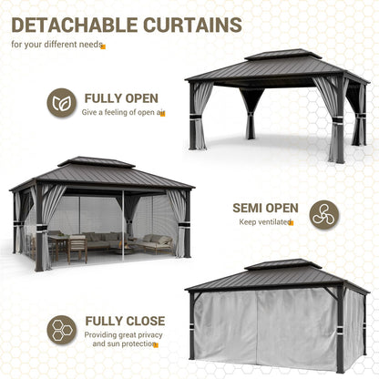 UDPATIO 12' x 16' Hardtop Gazebo, Galvanized Steel Double Roof Permanent Aluminum Gazebo, Outdoor Metal Pergolas with Mosquito Netting and Curtains for Garden, Parties, Patio, Deck, Lawns, Gr - WoodArtSupply