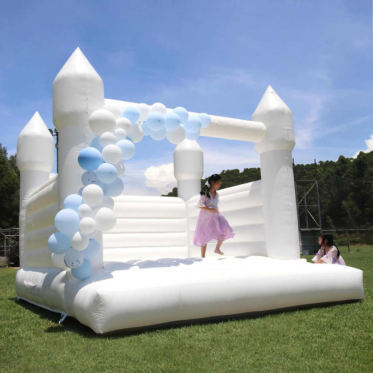White Bounce House for Adults Kids, 100% PVC Commercial Grade Bounce House with 750W Blower Large Inflatable Balloon House for Birthday Party Wedding Gender Reveal and Other Celebrations 13x11.5x10ft awesmflate