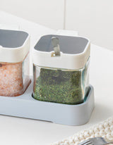 Mlici 8.6 oz Condiments Container Seasoning Jars, Kitchen Spicy Jars with Lids and Spoons, Tea Coffee Sugar Canisters Glass Spice Box, Set of 3, White Mlici