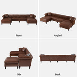 U Shaped Chesterfield Sofa, Oversized Sectional Faux Leather Couch, Chaise Ottoman Sofa Upholstered Accent Tufted Couch with Rolled Armrest and Nailhead for Living Room, Office - Brown ORRD