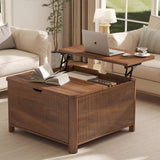 LYNCOHOME 31.5" Fluted Lift Top Coffee Table with Storage, Square Coffee Tables for Living Room, Coffee Table with Large Hidden Storage Compartment and Adjustable Shelves，Walnut LYNCOHOME