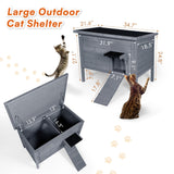 BRIOPAWS Outdoor-Cat-House-Insulated | Feral-Cat-Shelter for Summer | Weatherproof | Large Wooden Pet House for Multiple Cats | Foldable Ladder | Acrylic Side Window | Grey BRIOPAWS