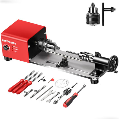 Mini Lathe, WM101A Mini Wood Lathe Machine, 24VDC 96W Power Lathe, Small Benchtop Lathe with Wood Turning Lathe Tools Kits, Infinitely Variable Speed, Professional for DIY Woodworking. - WoodArtSupply