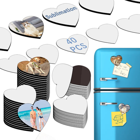 80PCS Sublimation Magnet Blanks Hearts Bulk Produnts 40 Pcs Sublimation Blanks and 40Pcs Soft Magnetic for Kitchen Personalized Sublimation Refrigerator Fridge Magnets Blank Set for DIY Craft LaiHiulaan
