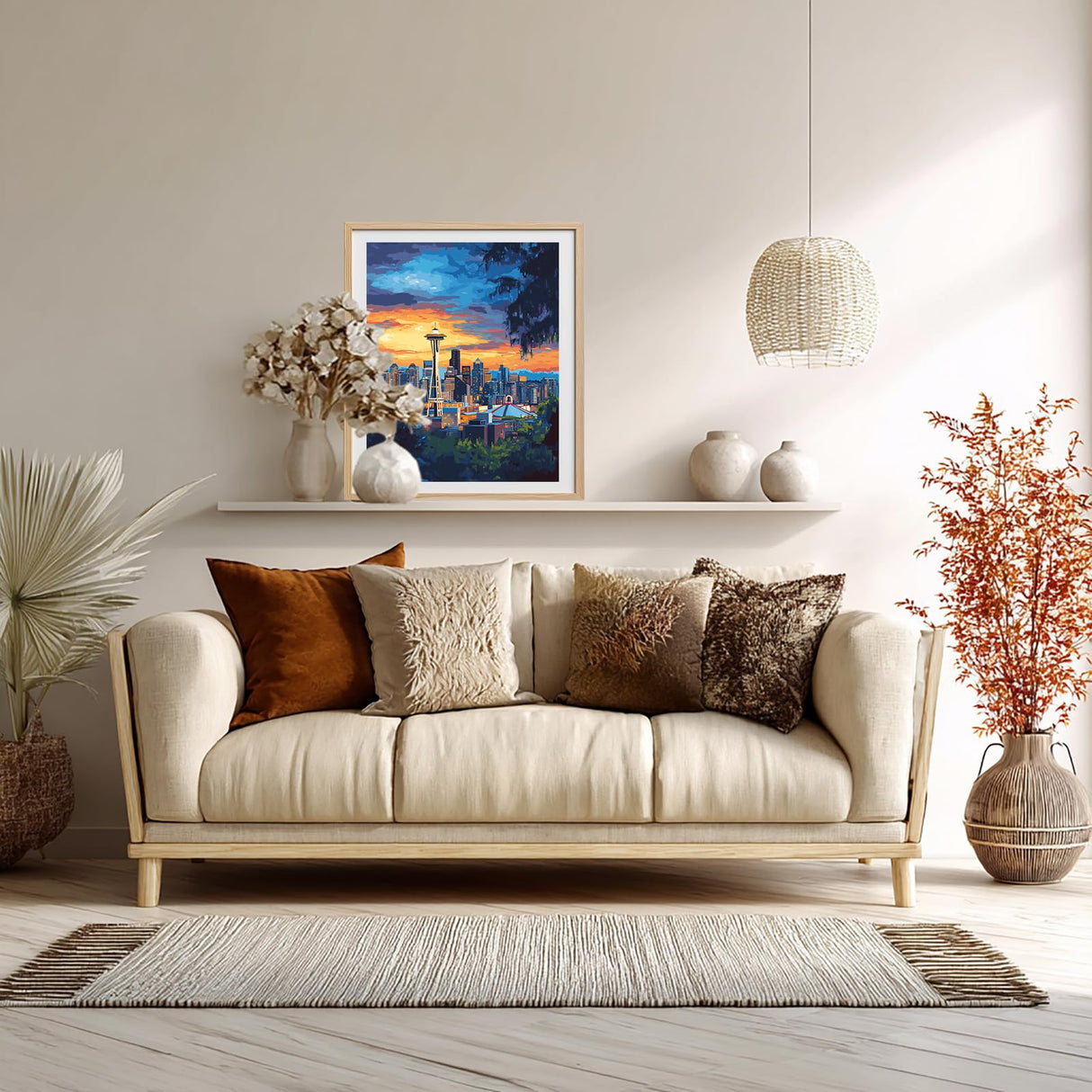 ARNLRDYA Seattle Landscape Paint by Numbers for Adults, Space Needle Landmarks Paint by Number Kits, City Sunset Acrylic Painting on Canvas for Gift Home Decor(16x20inches, No Frame) ARNLRDYA