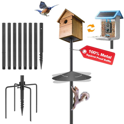 92 Inch Smart Bird Feeder Pole with Auger Anchor for Outdoor, Heavy Duty Adjustable Bird House Stand Pole, Birdhouse Post Mount Kit, Metal Squirrel Proof Baffle (No House/Feeders)
